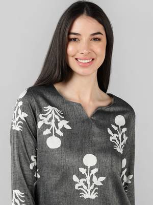 grey color printed cotton styles night suits 2