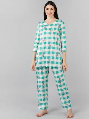 cream color checked cotton styles night suits 1