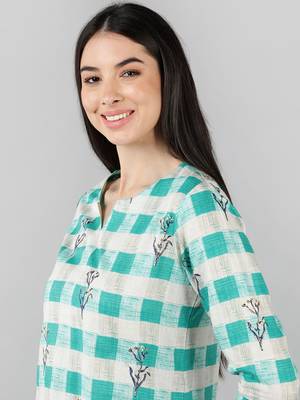 cream color checked cotton styles night suits 2