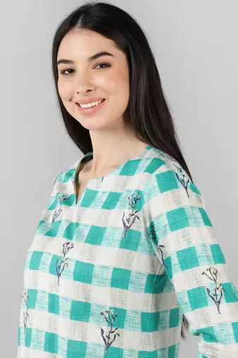 cream color checked cotton styles night suits