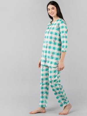 cream color checked cotton styles night suits 3