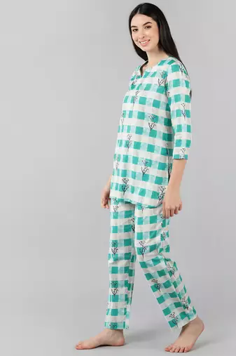 cream color checked cotton styles night suits