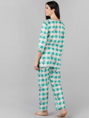cream color checked cotton styles night suits 4