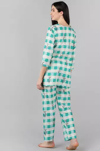cream color checked cotton styles night suits