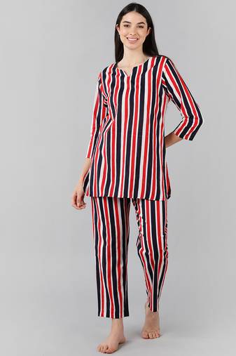 multi color striped pure cotton styles night suits