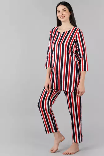 multi color striped pure cotton styles night suits