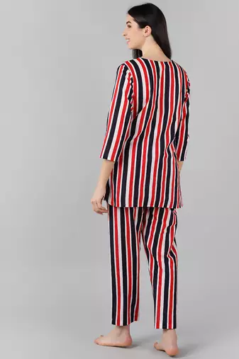 multi color striped pure cotton styles night suits