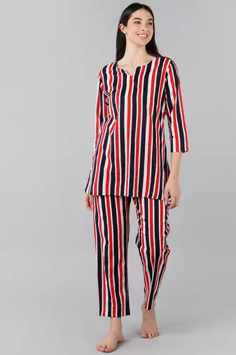 multi color striped pure cotton styles night suits
