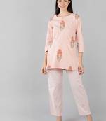 peach color checked cotton styles night suits