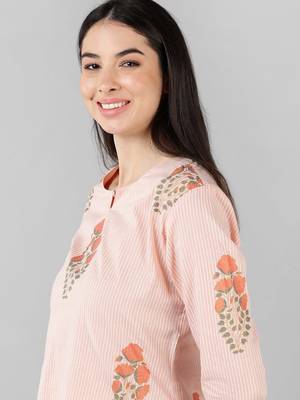 peach color checked cotton styles night suits 2