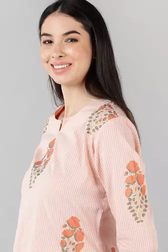 peach color checked cotton styles night suits