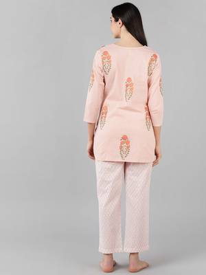 peach color checked cotton styles night suits 4