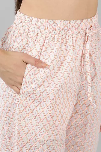 peach color checked cotton styles night suits