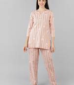 peach color striped cotton styles night suits