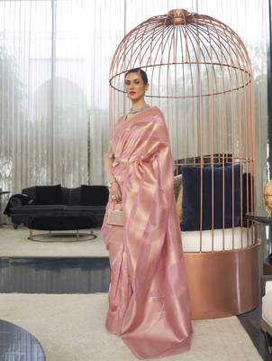 Rajtex Pink Woven Organza-Sarees With Blouse 1