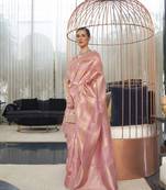 Rajtex Pink Woven Organza-Sarees With Blouse