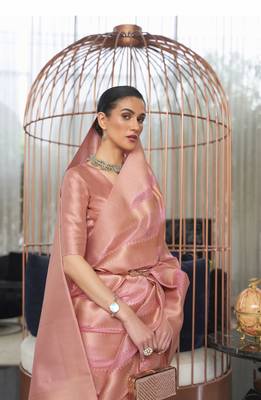 Rajtex Pink Woven Organza-Sarees With Blouse 2