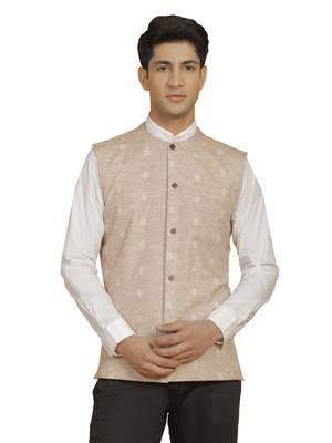 Men'S Beige Cotton Nehru Jacket 1