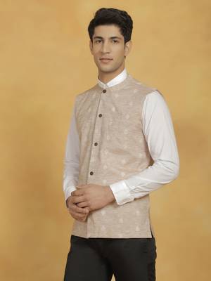 Men'S Beige Cotton Nehru Jacket 2