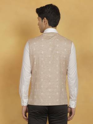 Men'S Beige Cotton Nehru Jacket 3