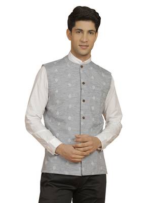 men's gray cotton nehru jacket 1