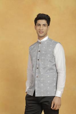  men's gray cotton nehru jacket 2