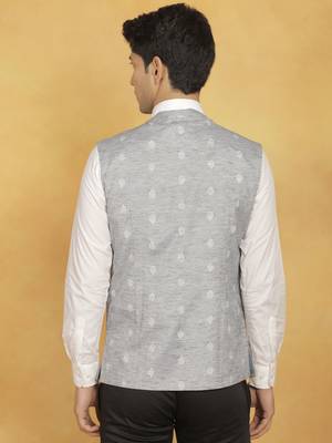  men's gray cotton nehru jacket 3