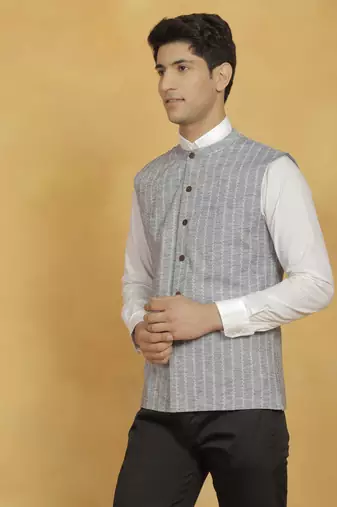 Men'S Gray Cotton Nehru Jacket