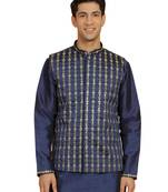 Navy Blue Dupion Silk Nehru Jacket