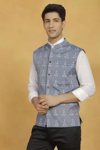 Men'S Blue Cotton Kurta