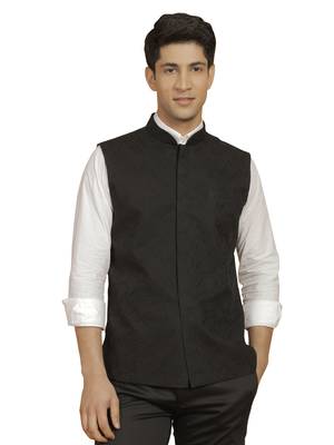 Men'S Black Cotton Nehru Jacket 1
