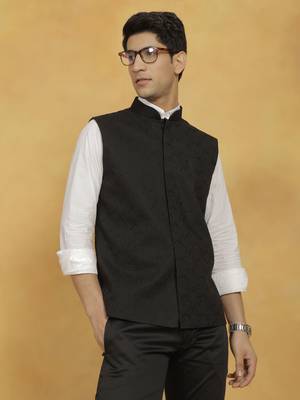 Men'S Black Cotton Nehru Jacket 2