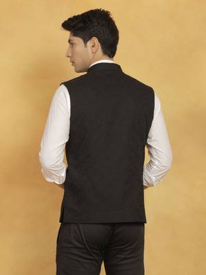 Men'S Black Cotton Nehru Jacket 3