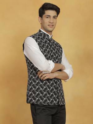 Black Cotton Nehru Jacket 2