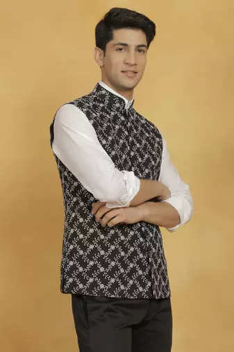 Black Cotton Nehru Jacket