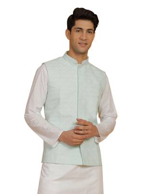  men's grean cotton nehru jacket 1