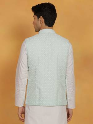  men's grean cotton nehru jacket 3