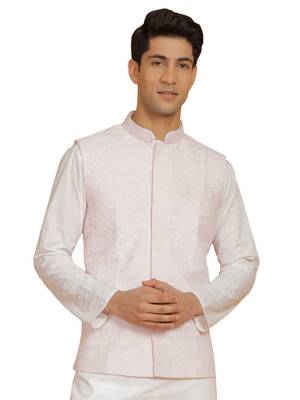  men's pink cotton nehru jacket 1