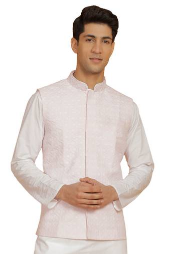 Vastramay men's pink cotton nehru jacket