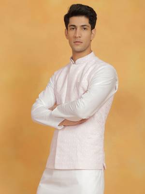  men's pink cotton nehru jacket 2