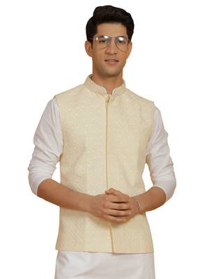  yellow cotton nehru jacket 1