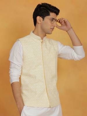  yellow cotton nehru jacket 2