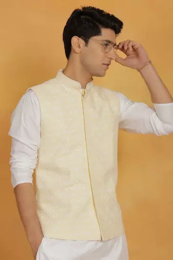 yellow cotton nehru jacket