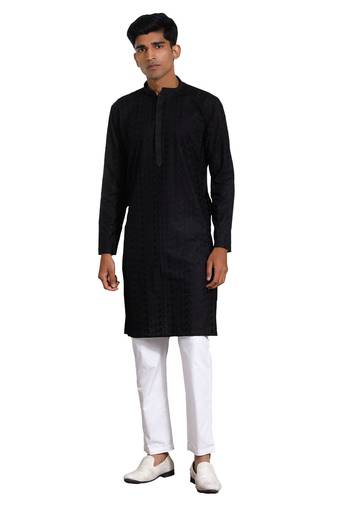 Men'S Black Cotton Kurta Pyjama Set
