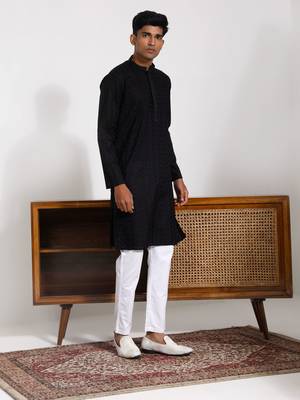 Black And White Cotton Kurta Pyjama Set 2
