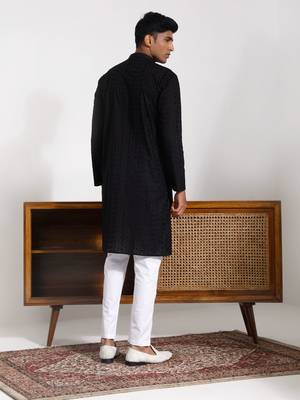 Black And White Cotton Kurta Pyjama Set 3
