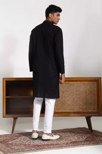 Black And White Cotton Kurta Pyjama Set