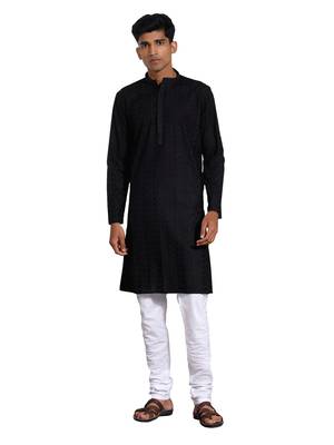 Black And White Cotton Kurta Pyjama Set 1