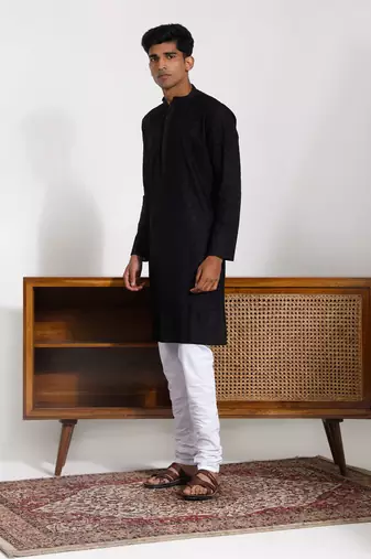 Black And White Cotton Kurta Pyjama Set