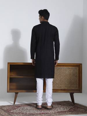 Black And White Cotton Kurta Pyjama Set 3